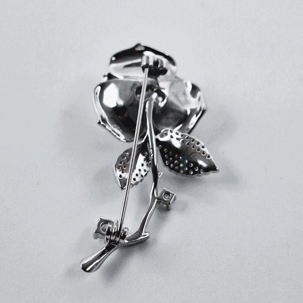Vintage Silver Tone Large Pearl Clear Glass Crystal Flower Brooch Pin Rhinestone - Picture 7 of 8